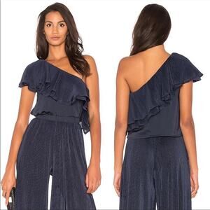 NEW Revolve Capulet Vanessa Navy Ruffle One Shoulder Top, Small, MSRP $158